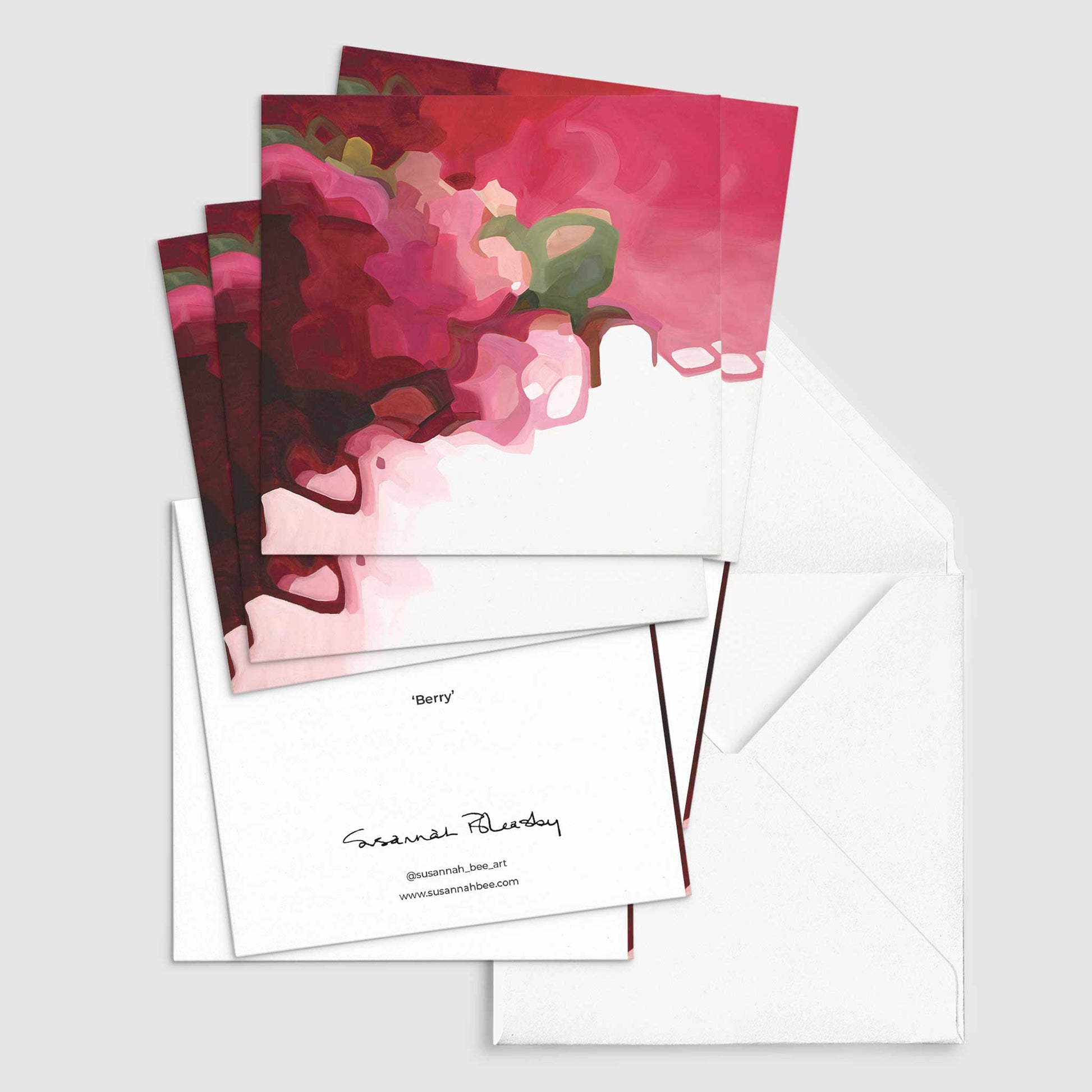 red abstract art greeting cards with envelopes