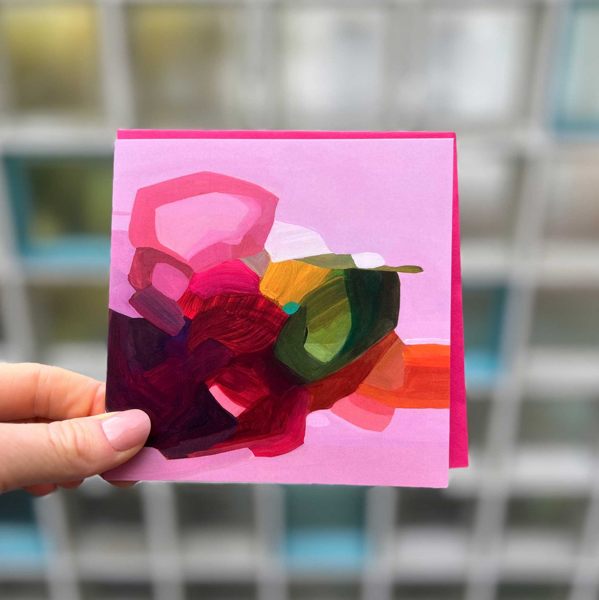 red pink abstract art card uk pink elephant