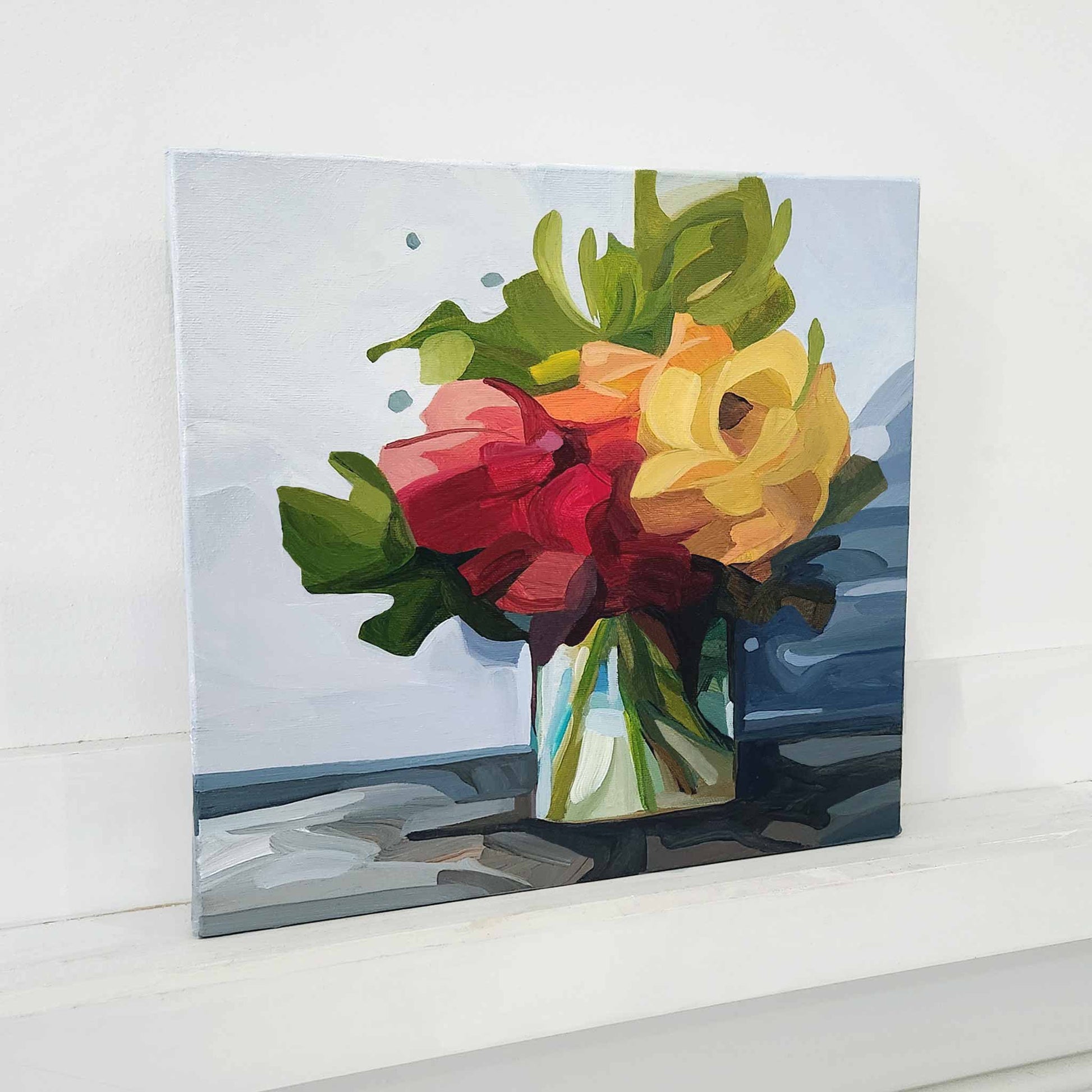 yellow and red abstract floral painting