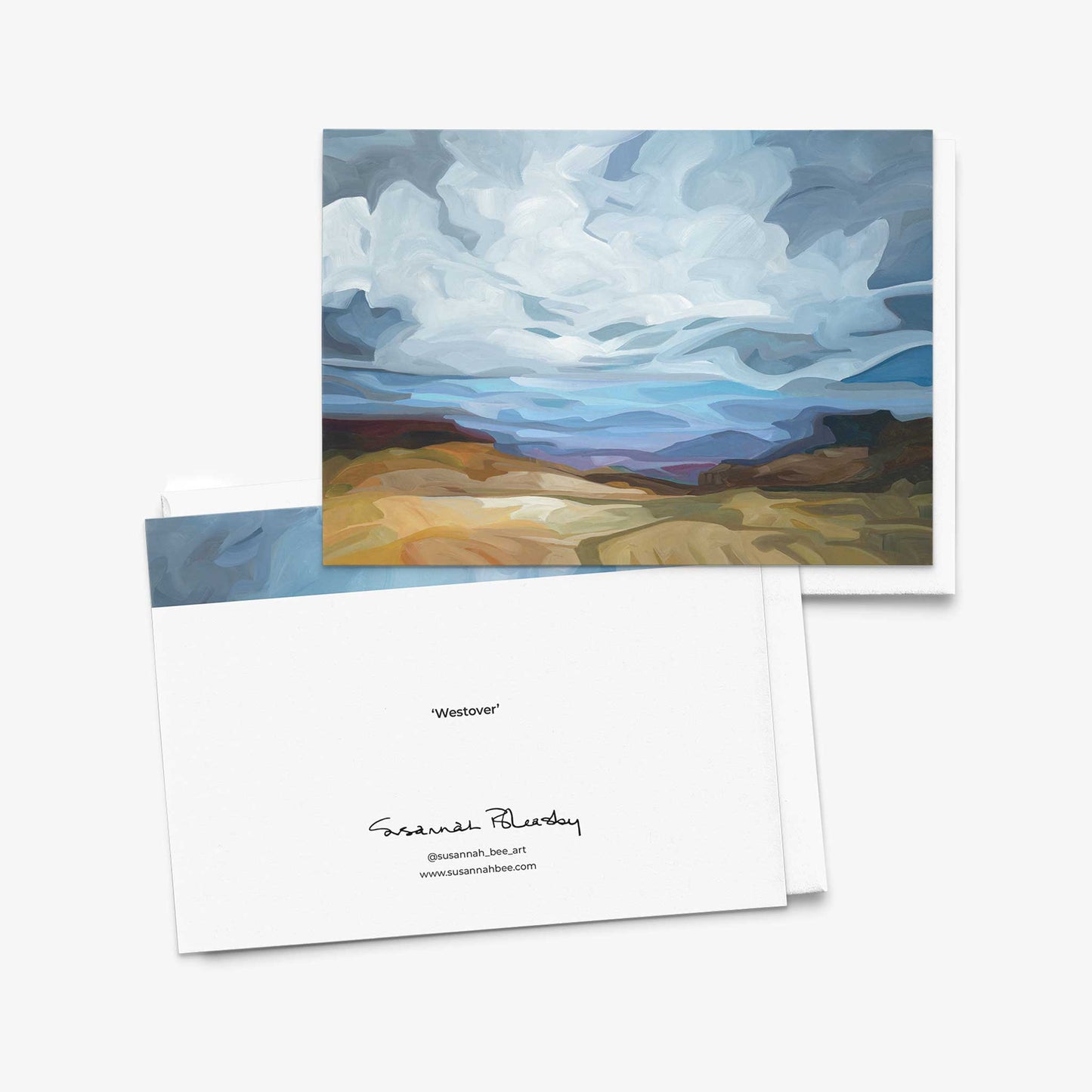 Blank greeting card inspired by sunset landscape and open hills