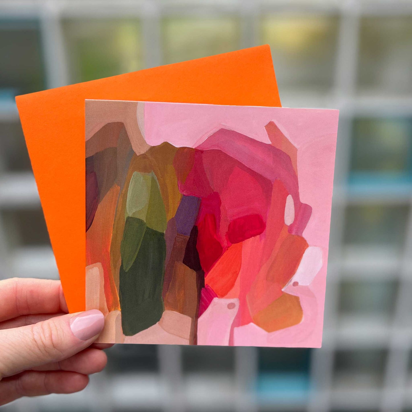 ruby orange abstract art card uk