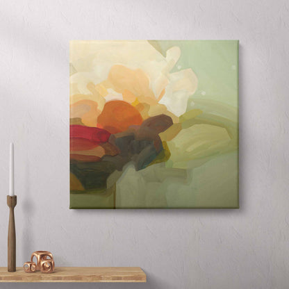 canvas art print of a sage green and yellow abstract painting by Canadian artist Susannah Bleasby