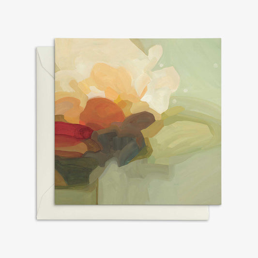 sage green abstract art cards with cream envelope