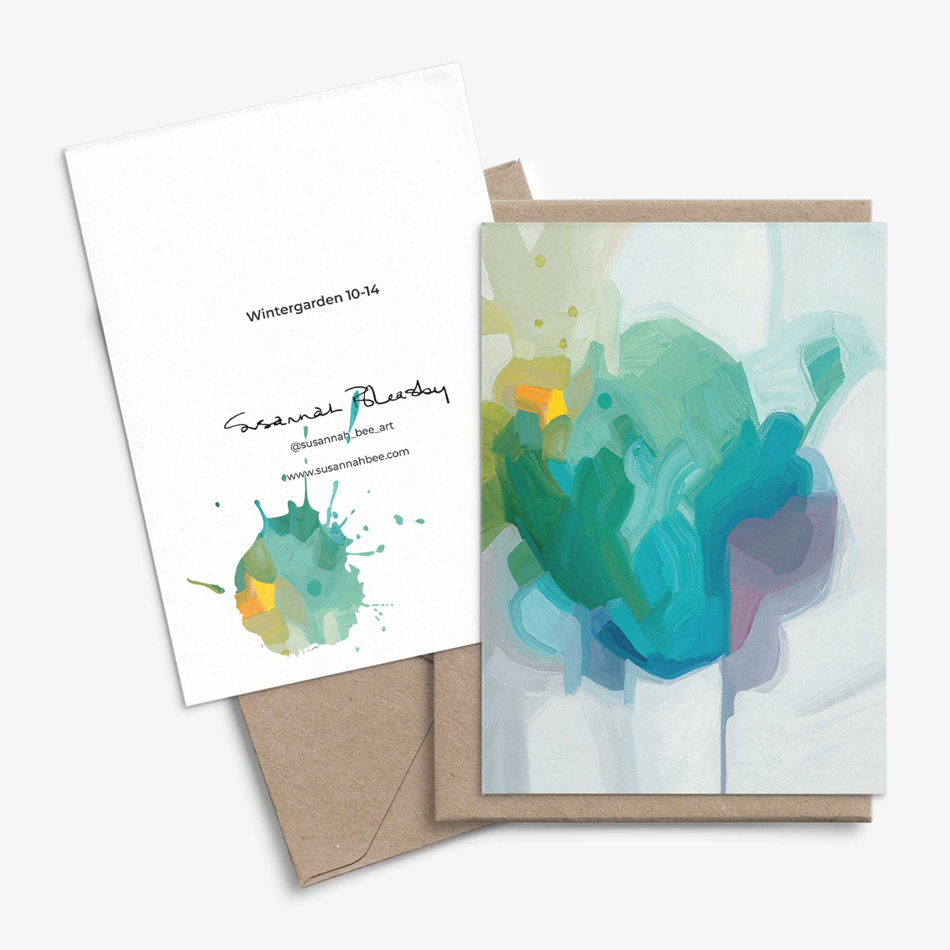 seafoam green abstract artist greeting cards with kraft envelopes