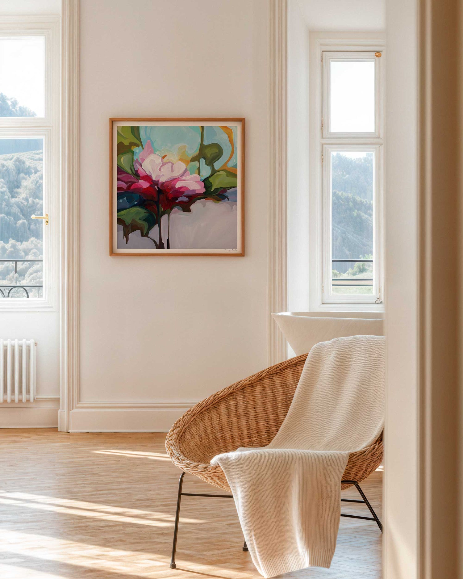 September Rose pink floral art print featuring an oversized pink flower painted in layered shades of pink and magenta.