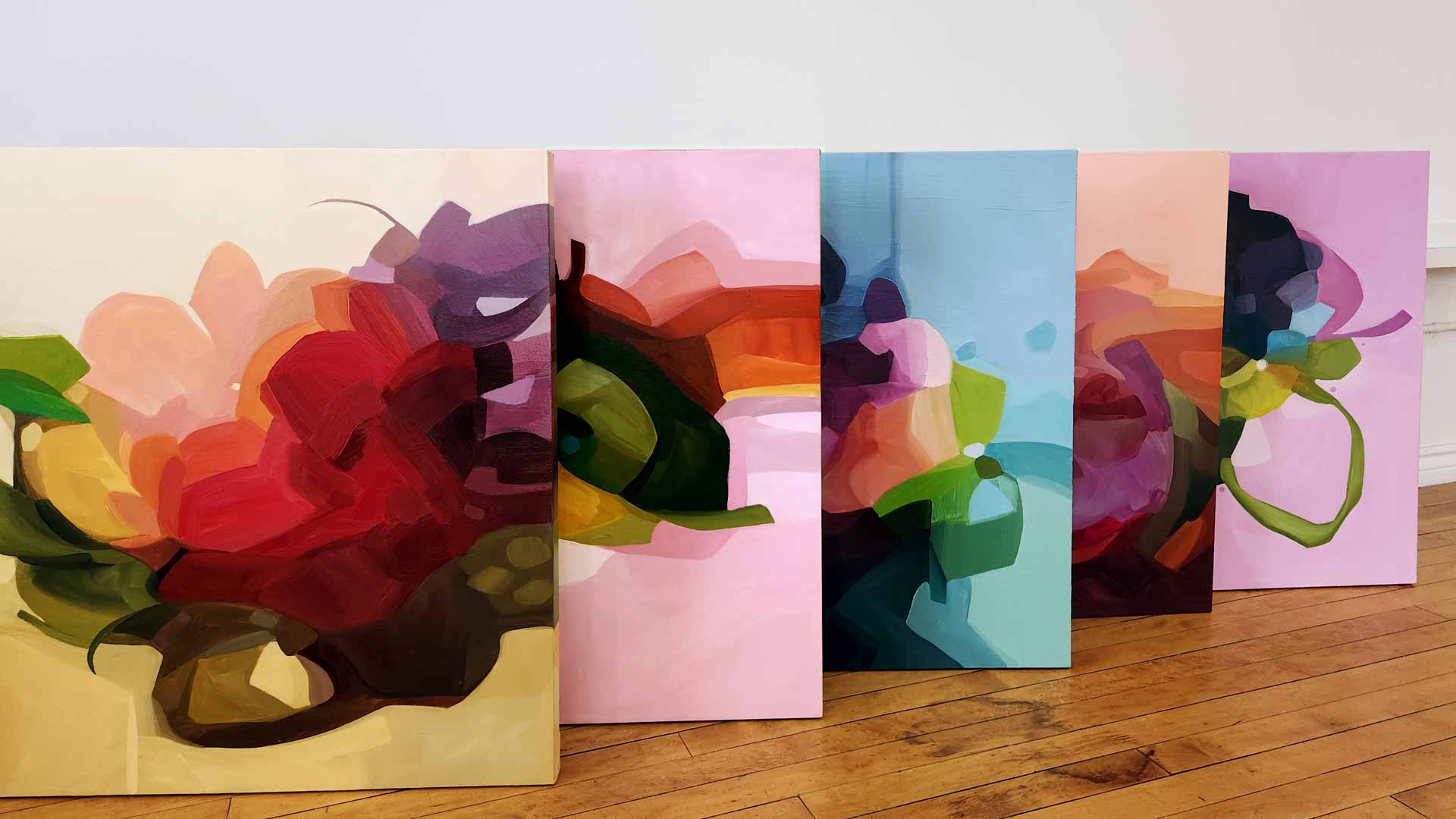 series of colourful abstract acrylic paintings