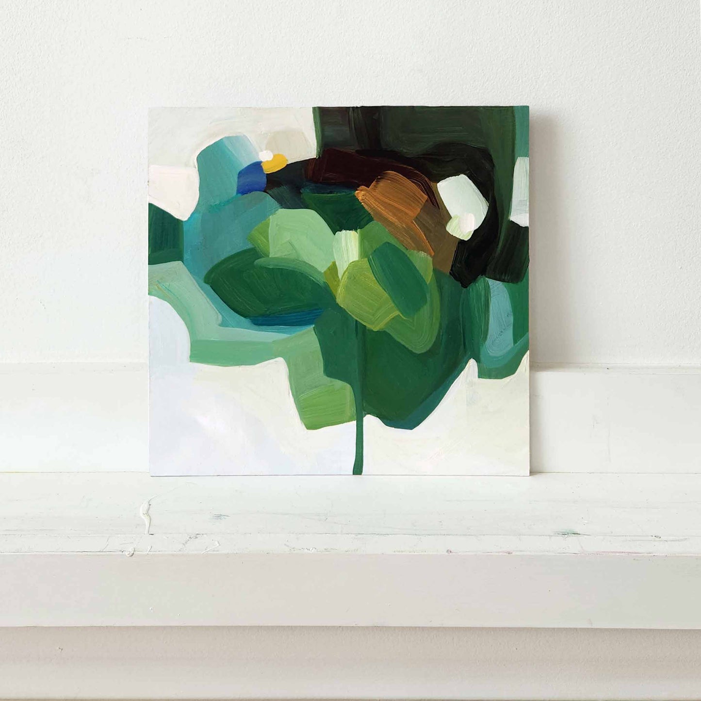 green abstract original painting on white background