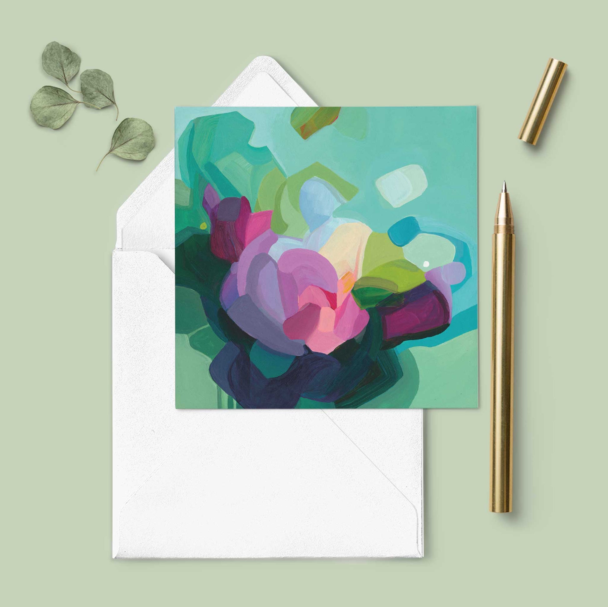 small art cards teal abstract painting