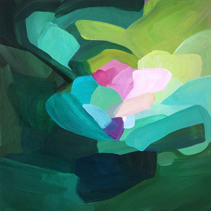 abstract garden painting in emerald green