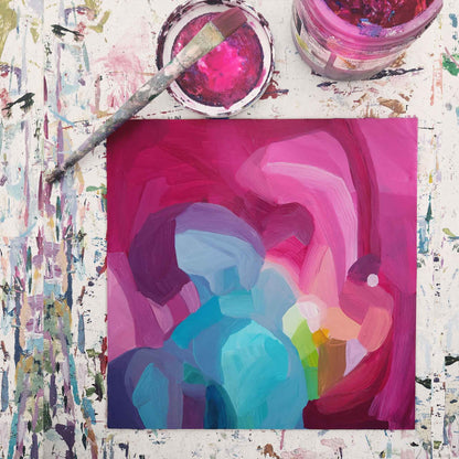 magenta abstract painting with artist brush