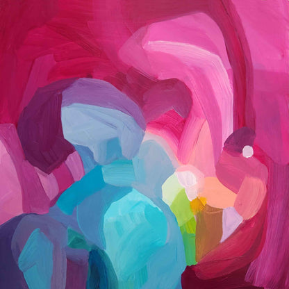 bright blue accent in magenta abstract painting