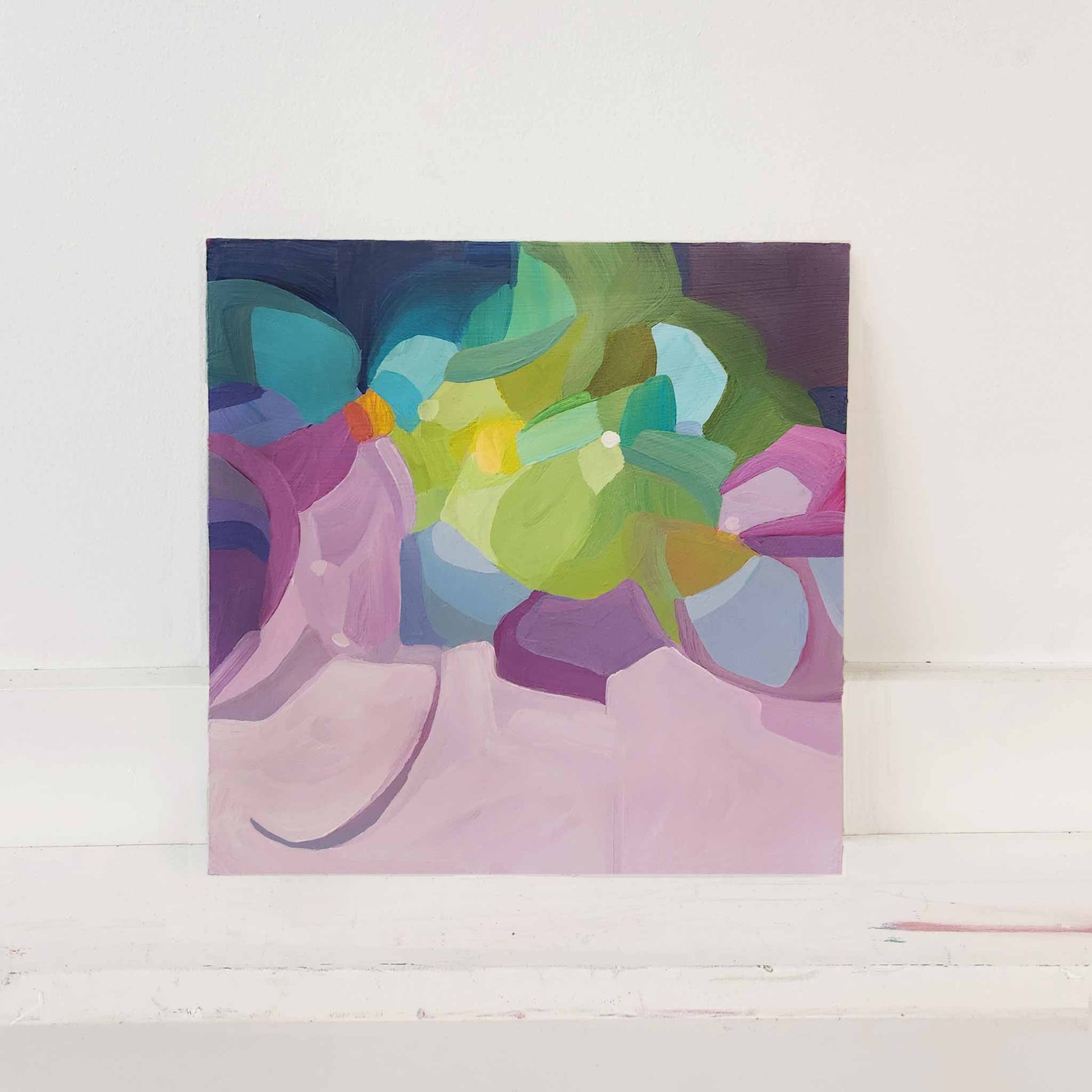 mauve green and blue abstract painting