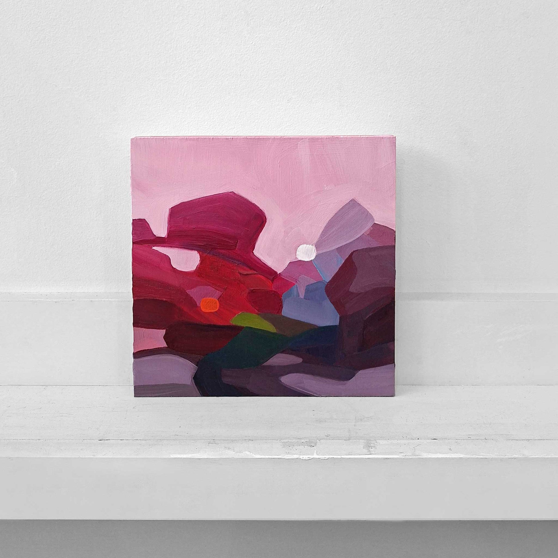 vibrant red and pink sunset abstract oil painting