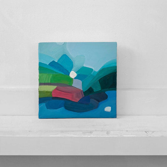 original abstract oil painting with flowing blue brushstrokes