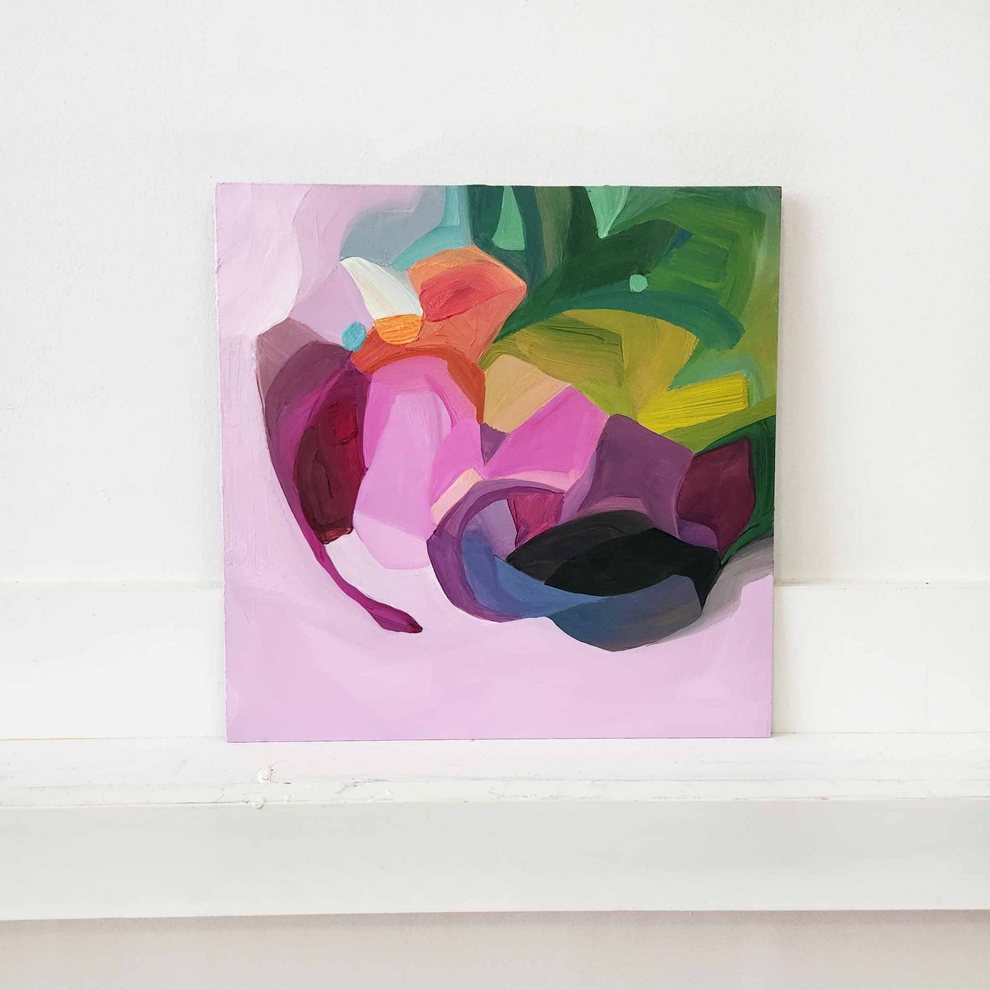 modern abstract pink florwer bouquet painting