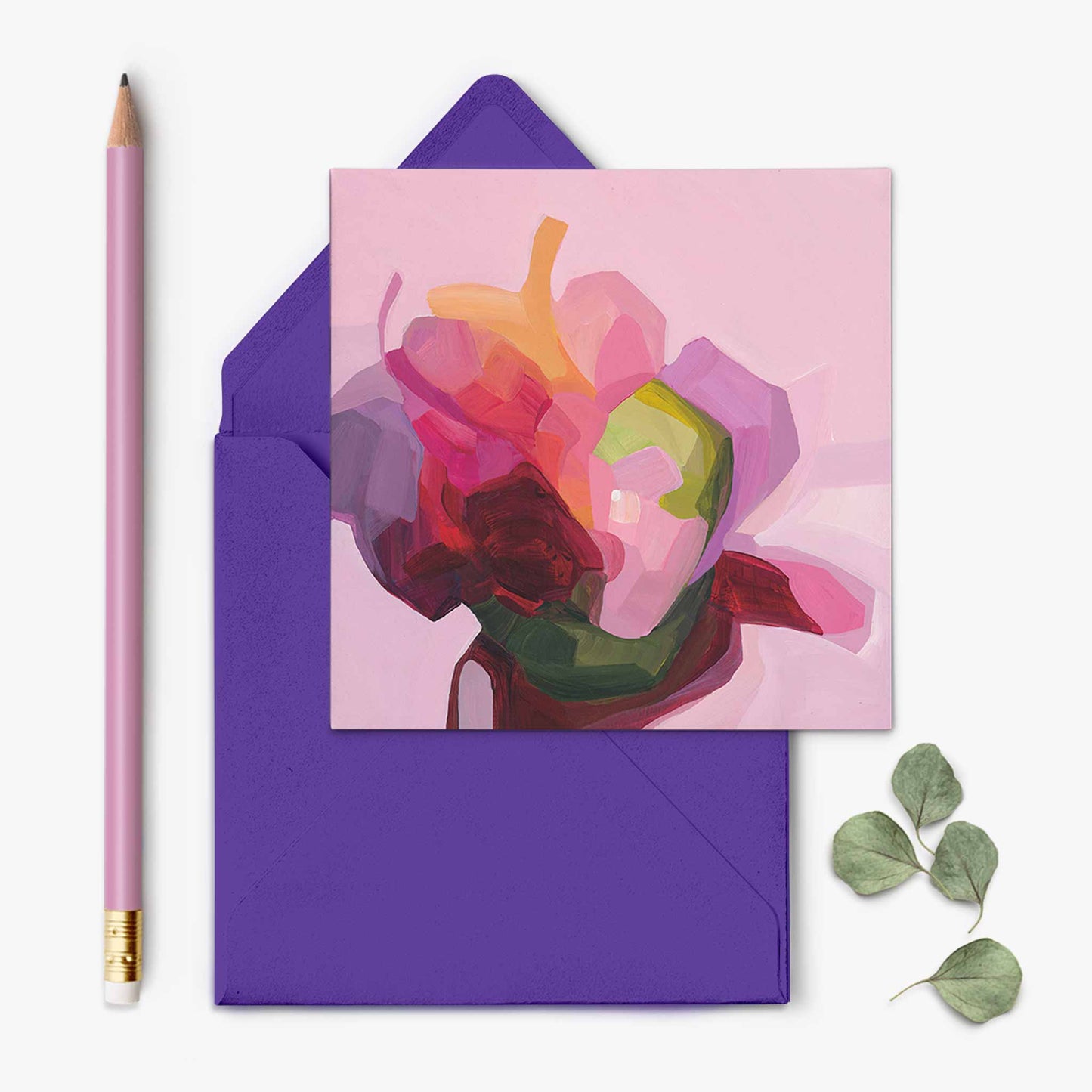 small pink floral abstract art card uk