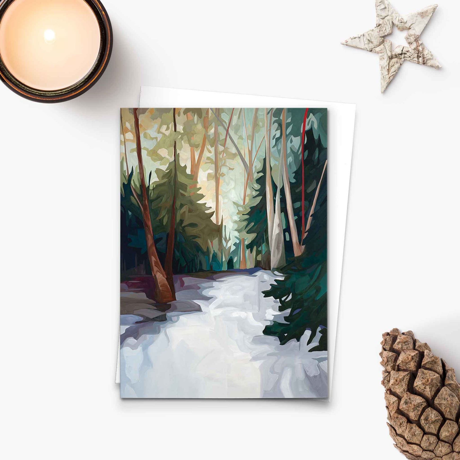 snowy woods golden sunlight card