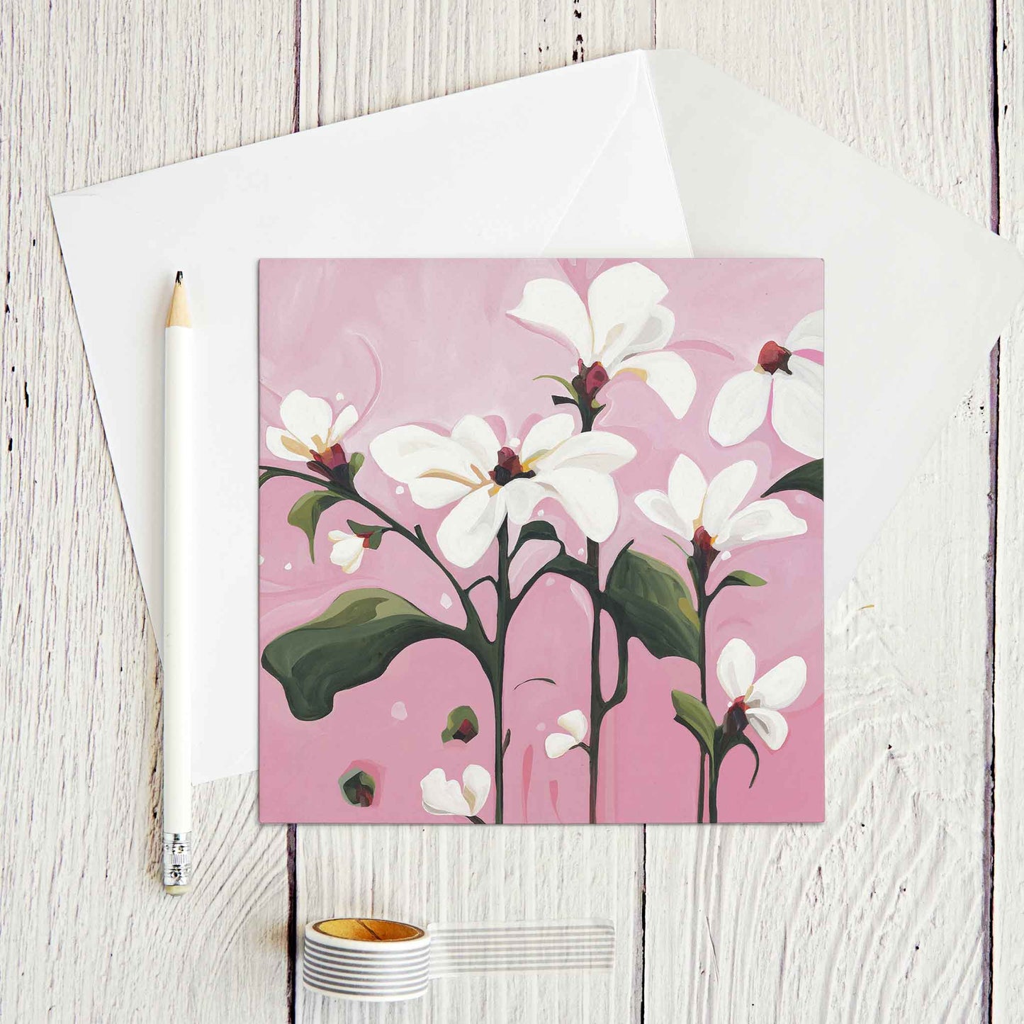 soft pink blank floral greeting card
