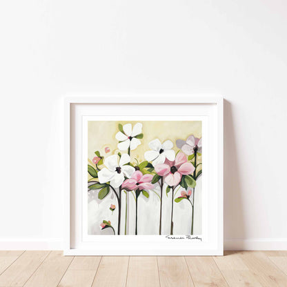 soft yellow abstract floral painting fine art print
