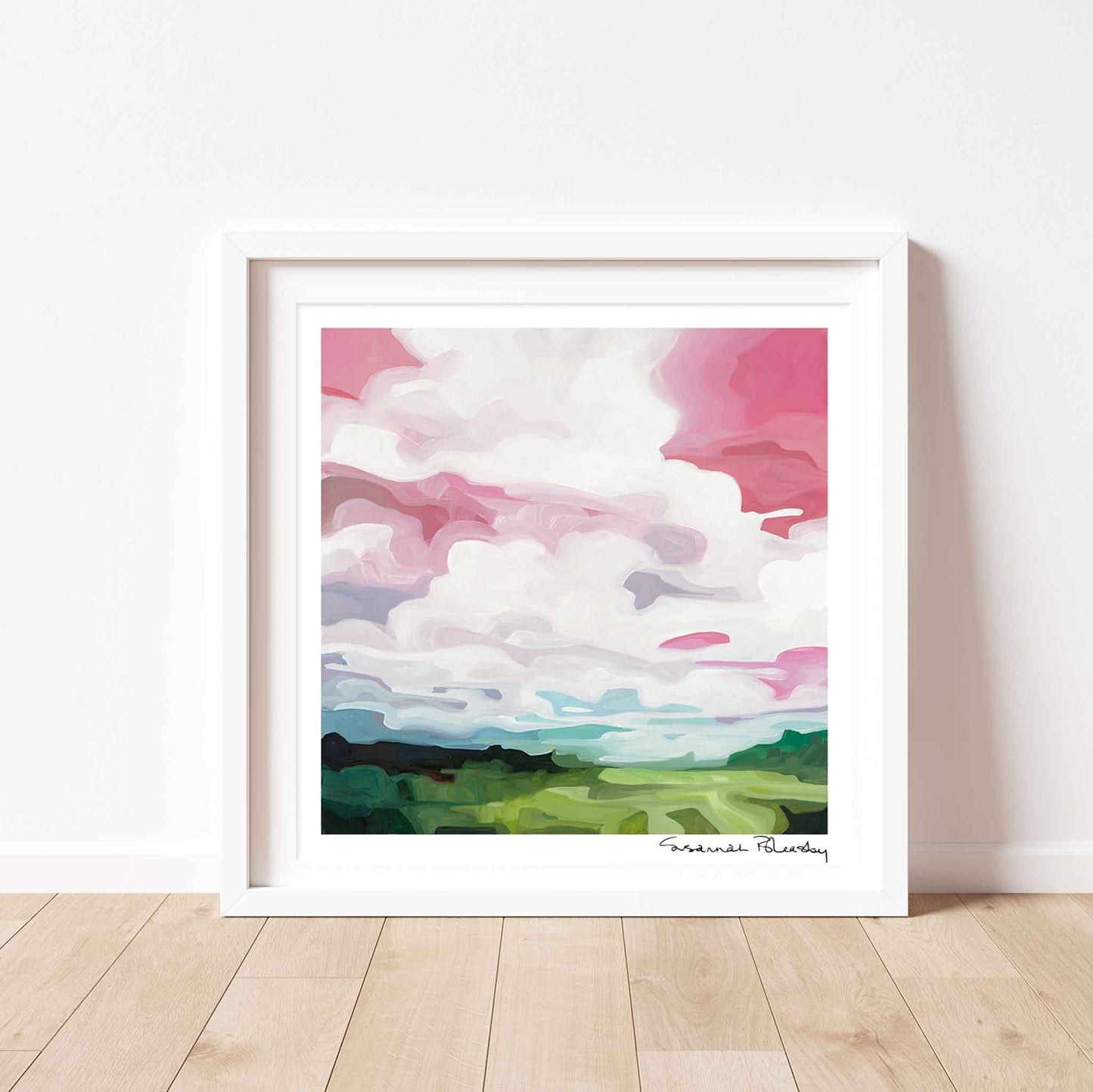 square wall art print of abstract pink sky painting