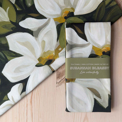 cotton tea towel with floral design from Canadian artist Susannah Bleasby