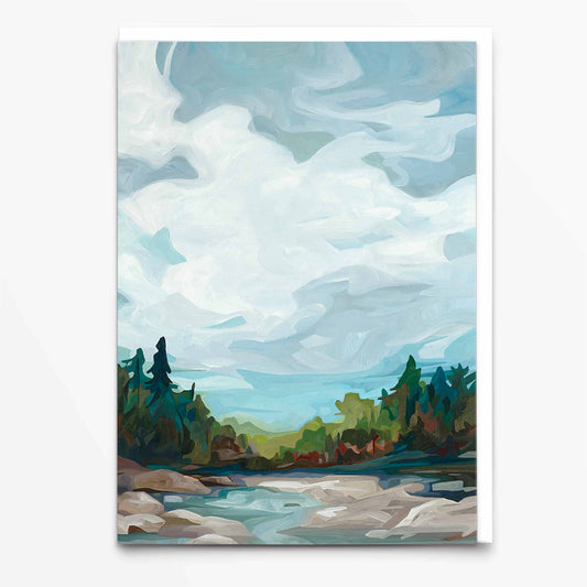 Landscape art card featuring Stoney Lake in summer with blue sky