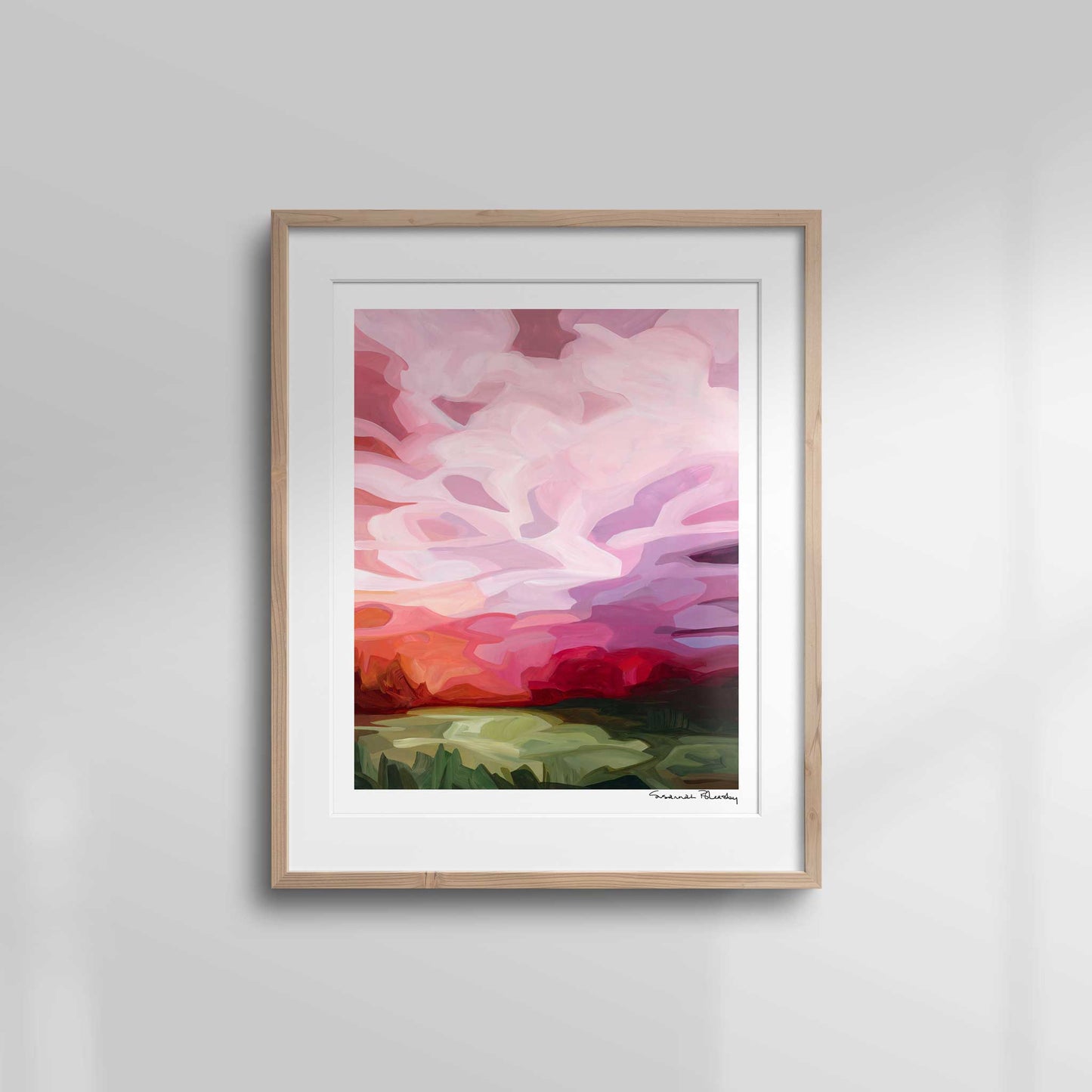 strawberry pink abstract sky painting print 16x20