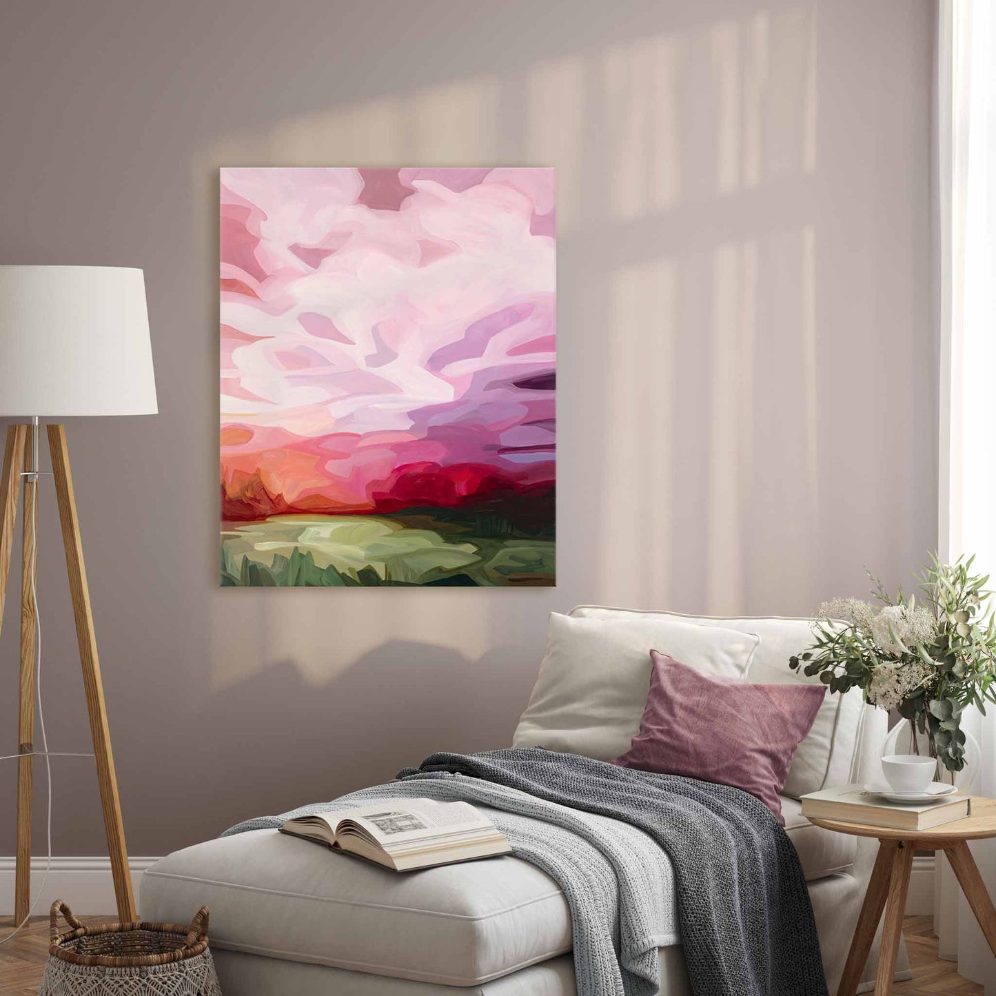 strawerry pink sky canvas wall art print