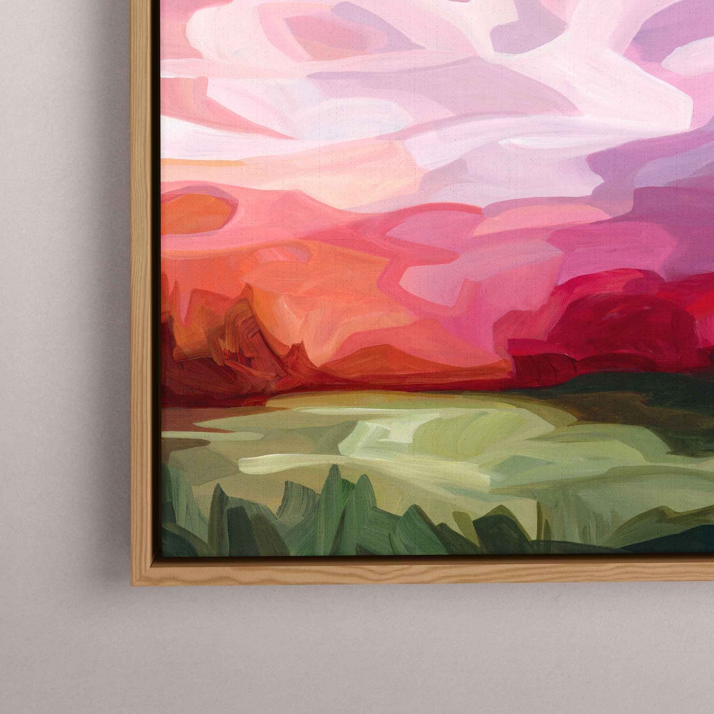 strawberry pink sky canvas wall art print corner