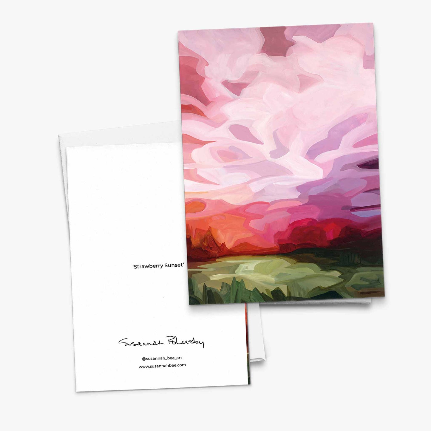 strawberry pink sky painting blank greeting cards