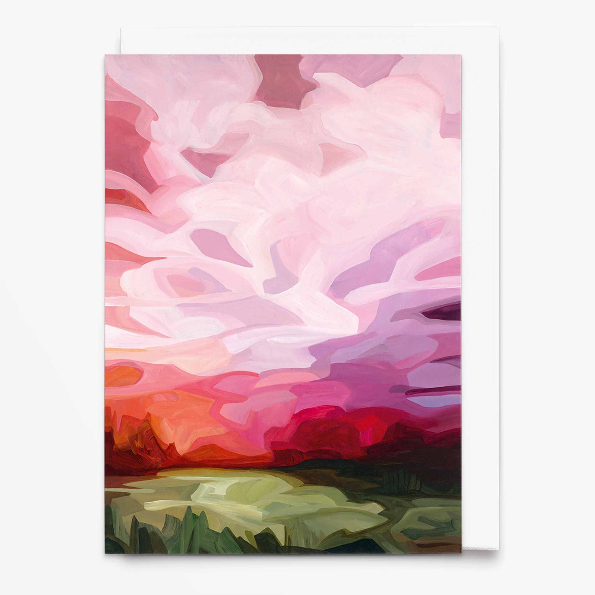 Landscape art card inspired by strawberry season and summer skies