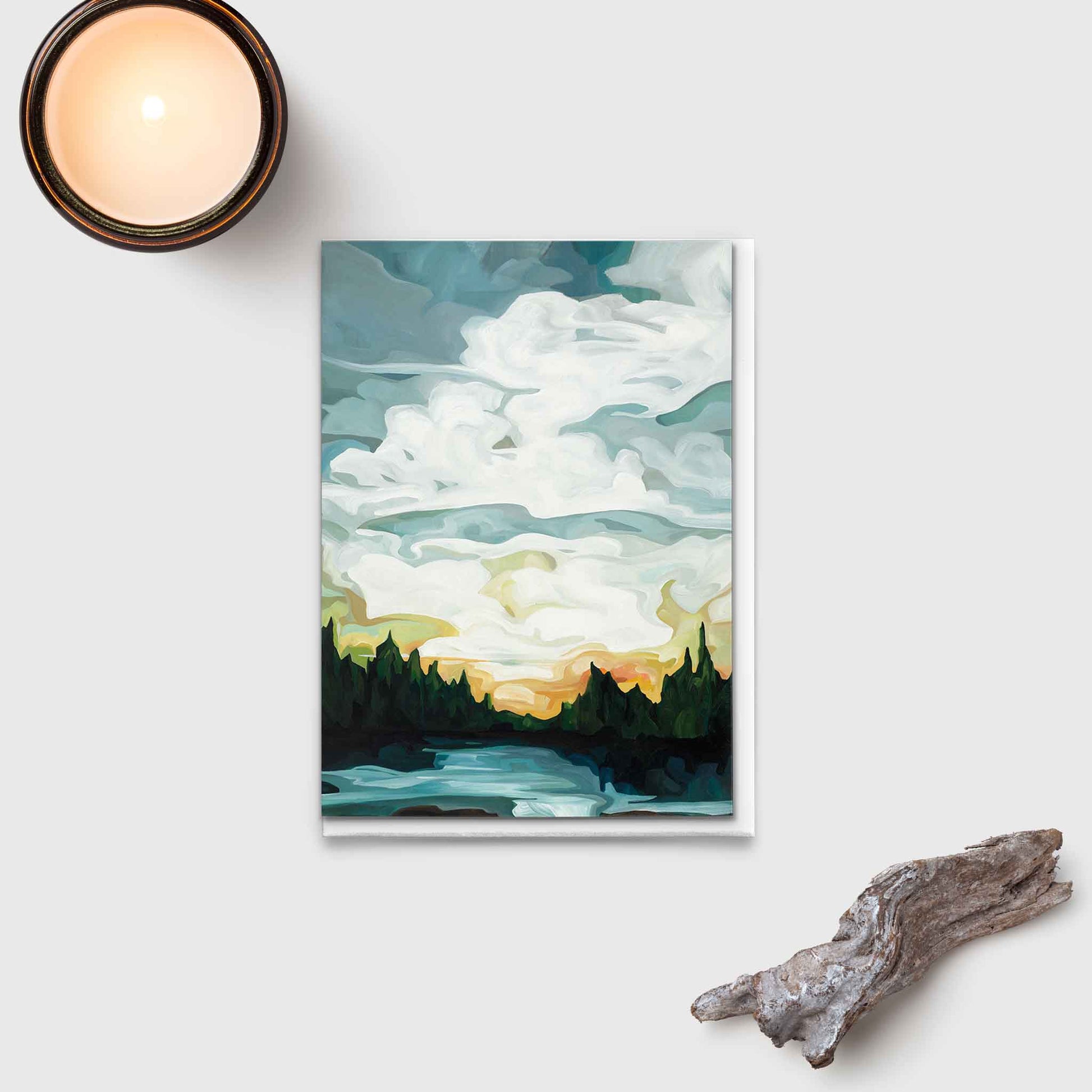 Blank greeting card inspired by cottage country lakeside sunset