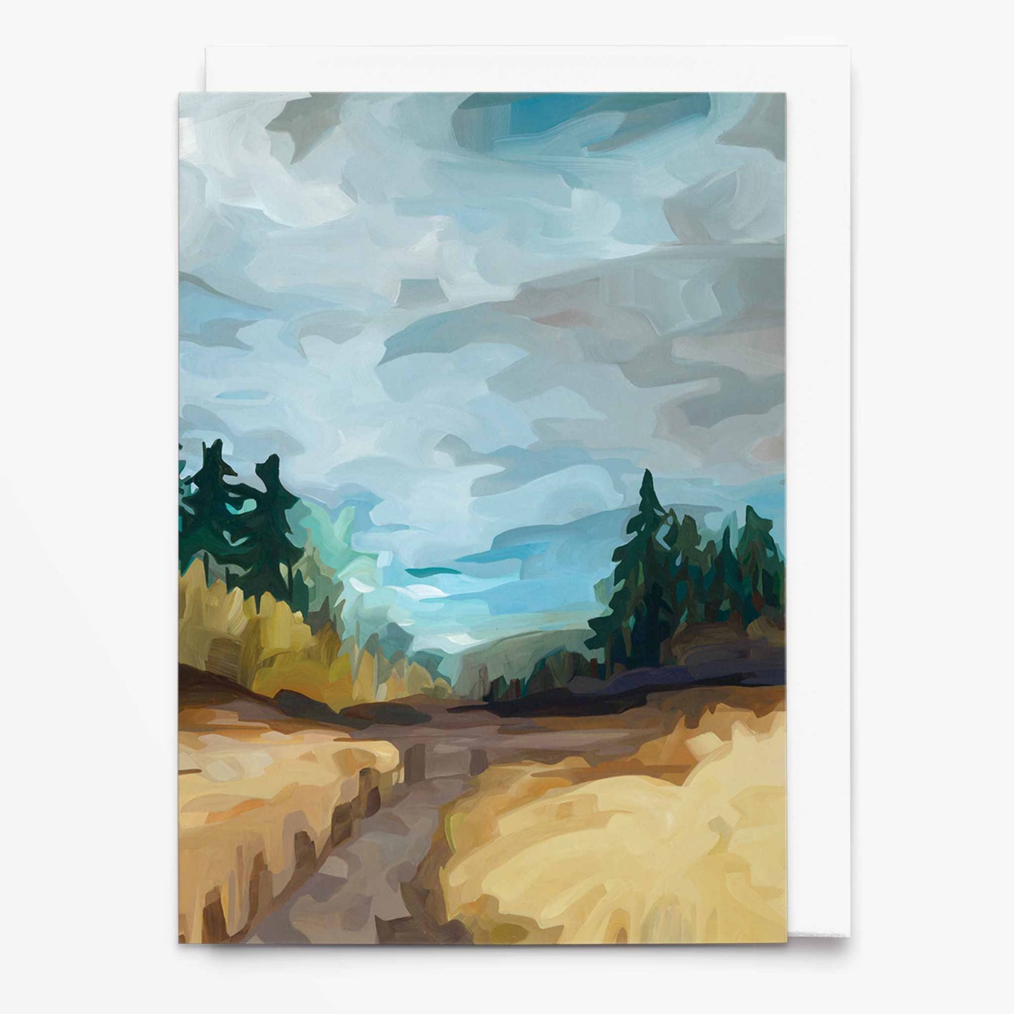 Landscape art card with summer field, long grass, and blue sky
