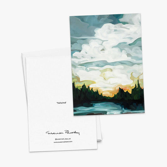 Fine art greeting cards featuring peaceful summer lake at sunset
