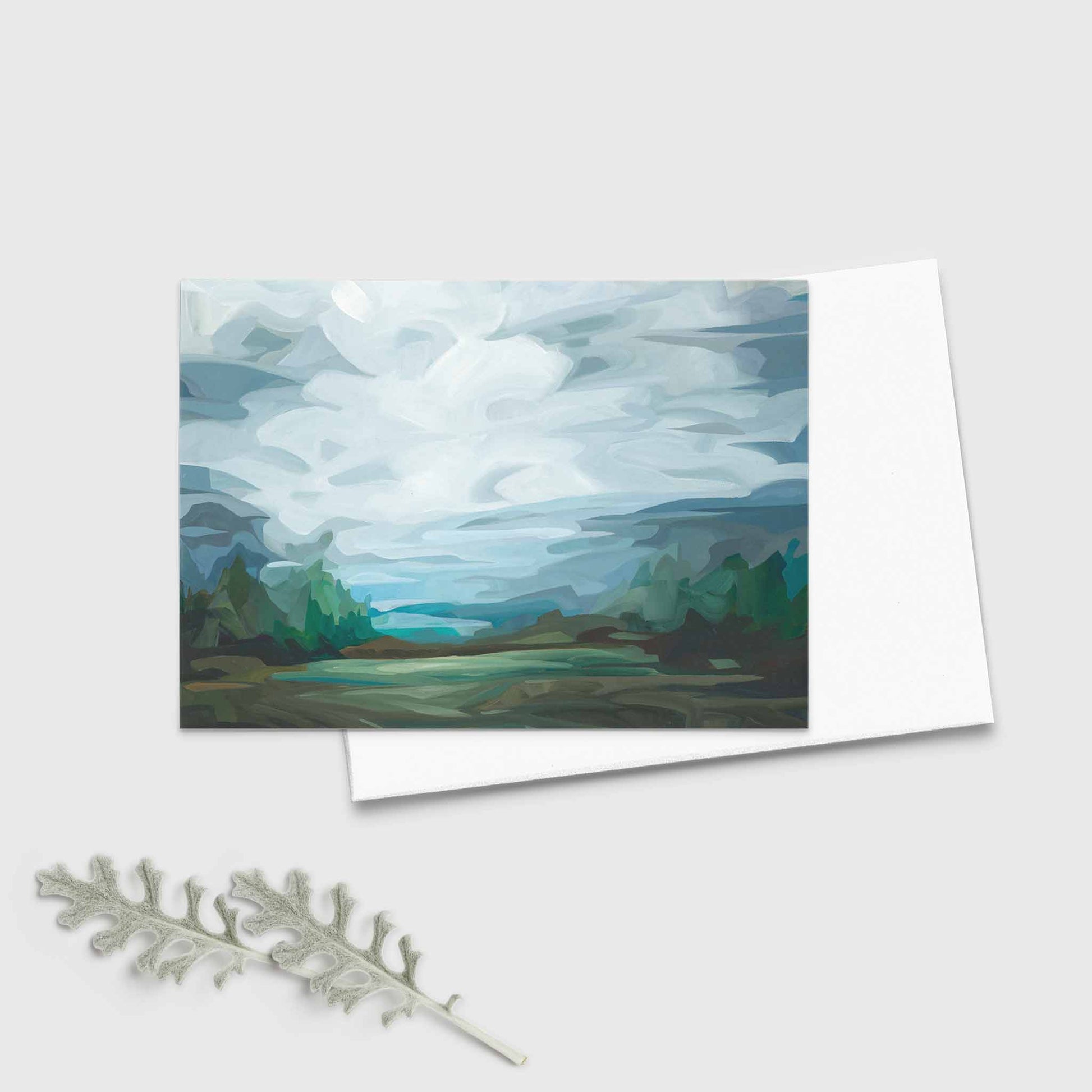 Landscape art card with rolling hills and green countryside