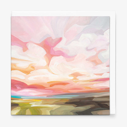Contemporary sunrise greeting card inspired by glowing horizon light, colourful spring skies, and the energy of a new season