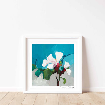 teal abstract floral painting fine art print