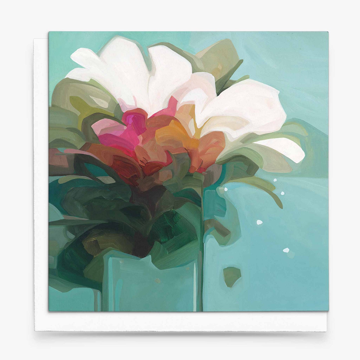 teal abstract flower art cards