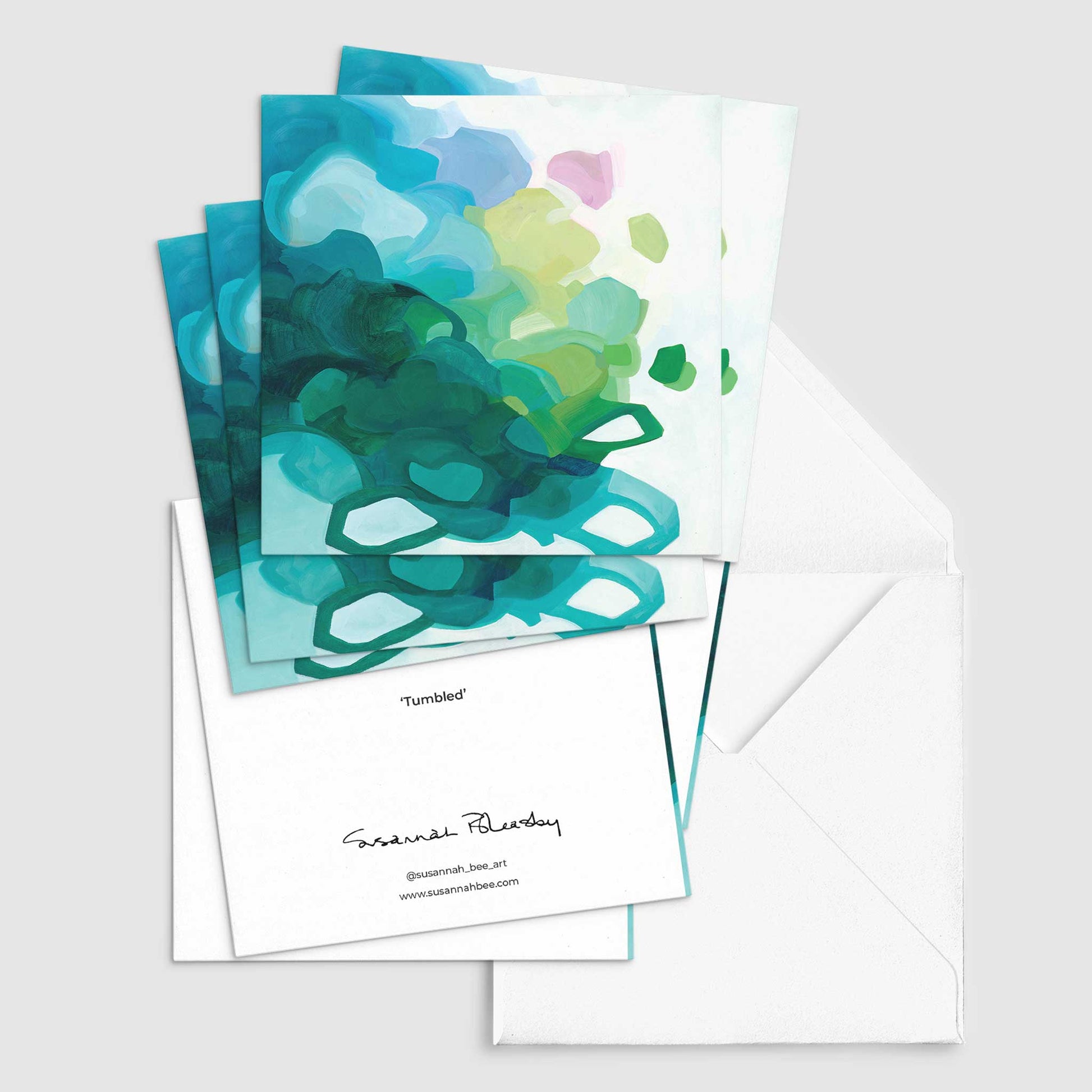 teal abstract painting art cards