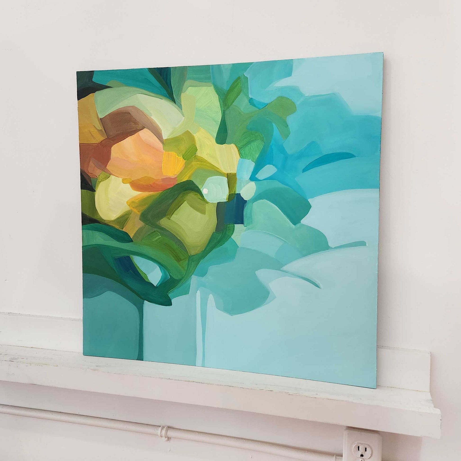 original teal abstract painting