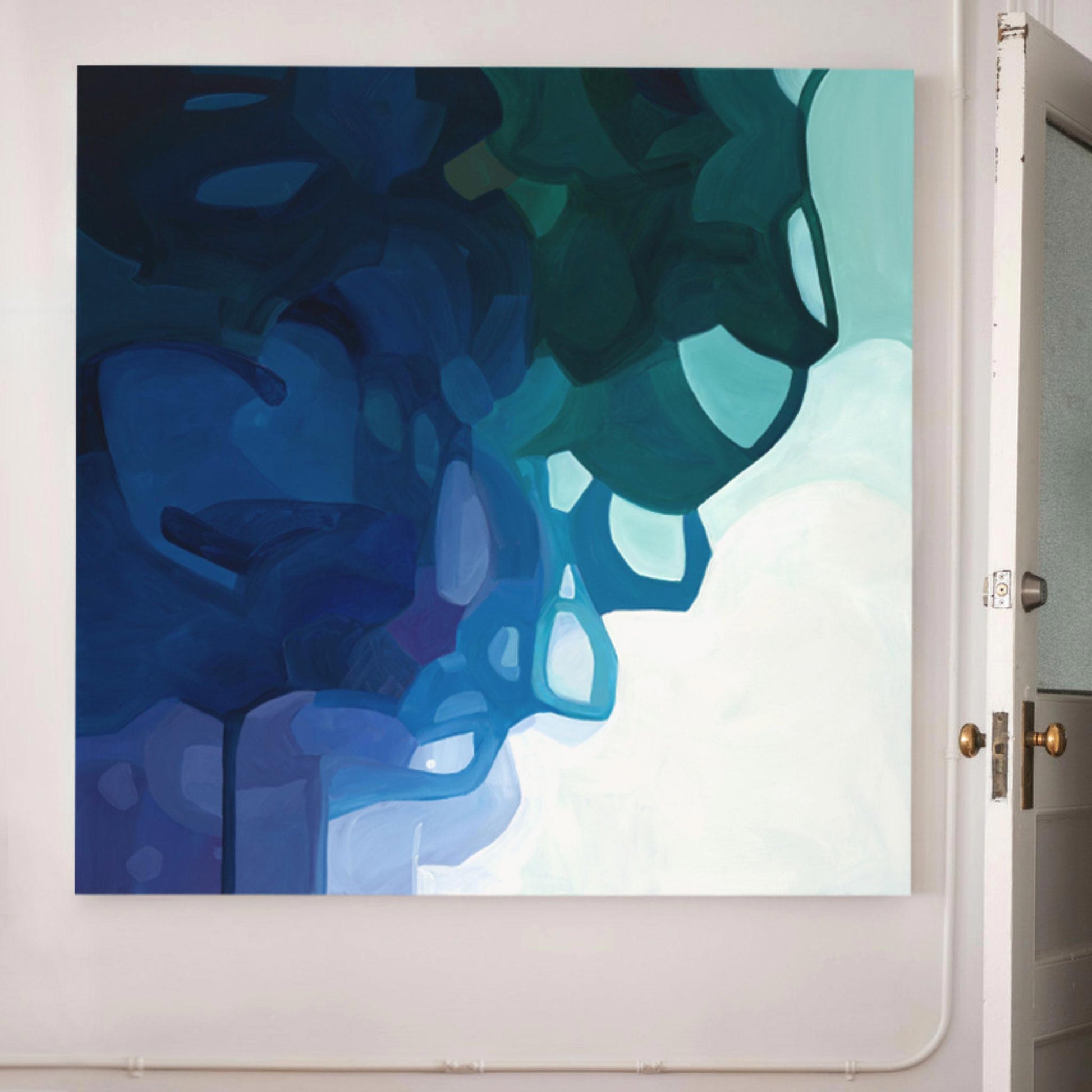 an oversize blue abstract acrylic painting 'Tidal' from Canadian artist Susannah Bleasby