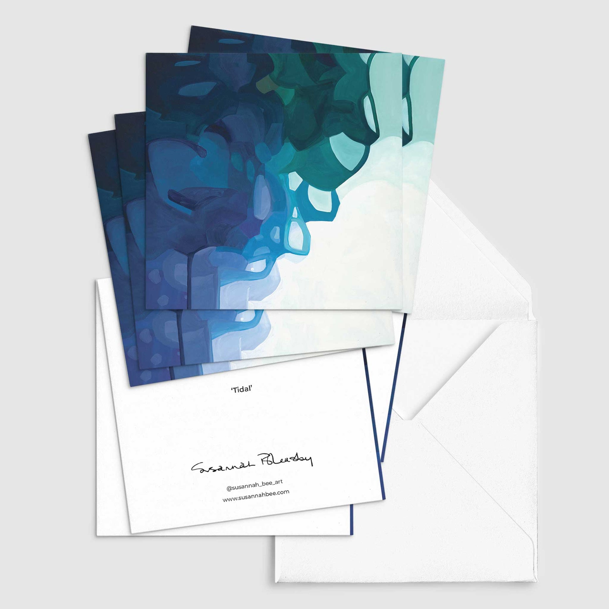 tidal blue abstract painting art cards