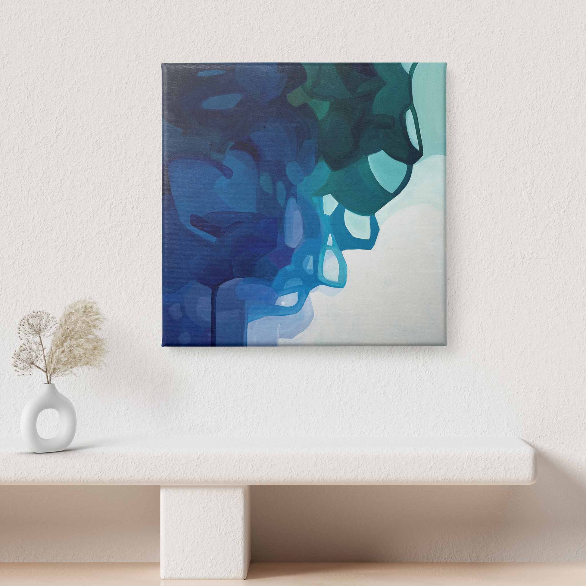 canvas art print of an oversize blue abstract painting by Canadian artist Susannah Bleasby