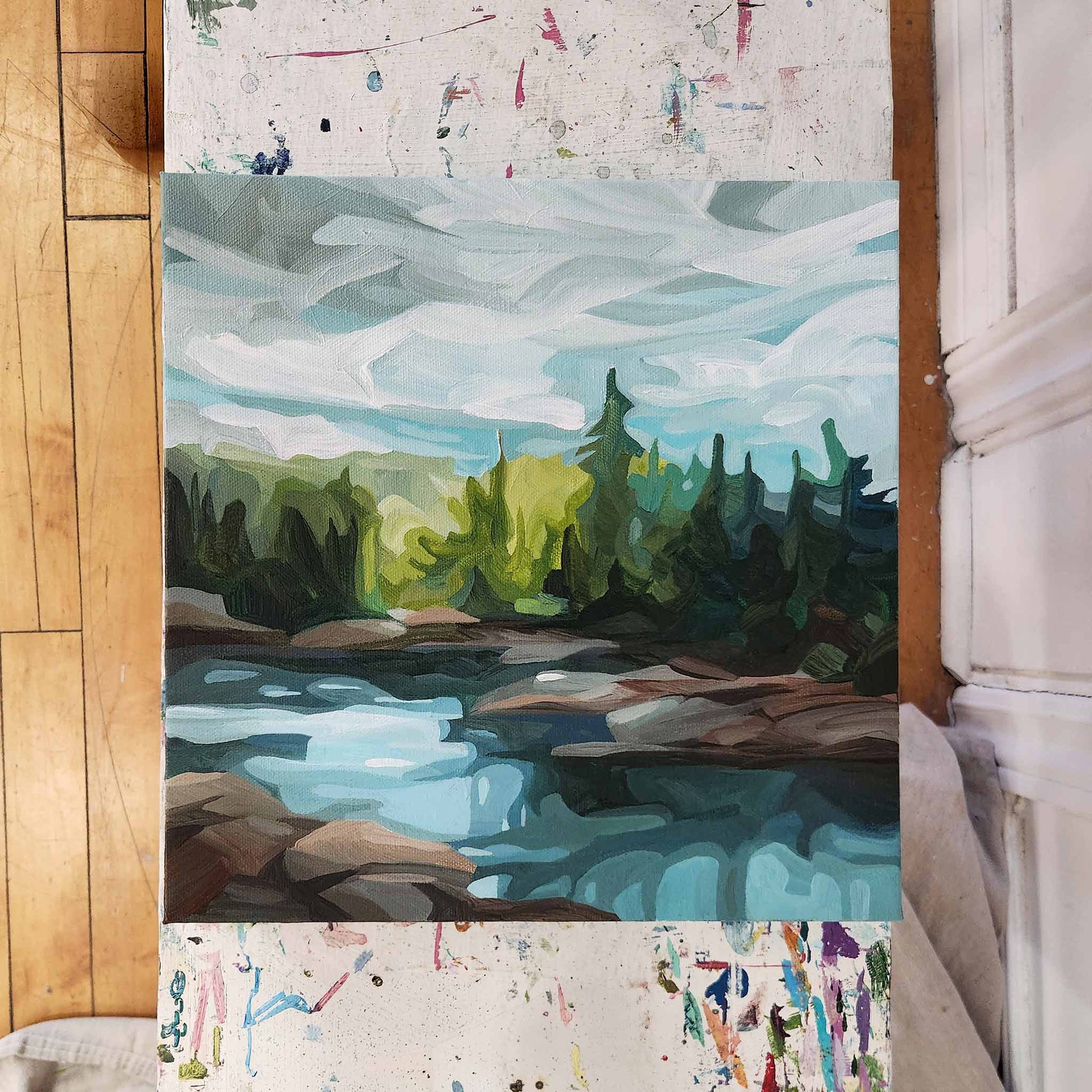 Original acrylic landscape painting inspired by quiet water and open air