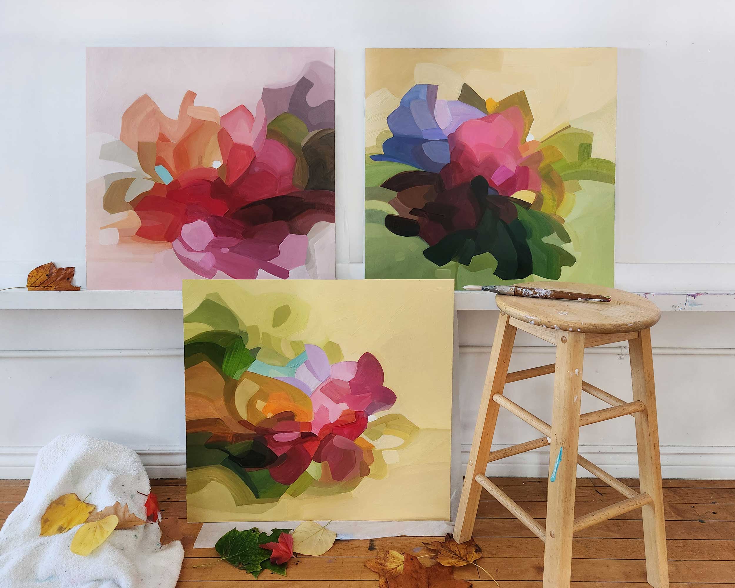 trio of abstract paintings smitten