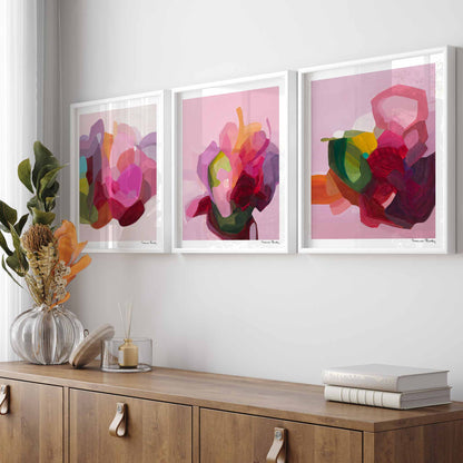 modern pink abstract art prints trio