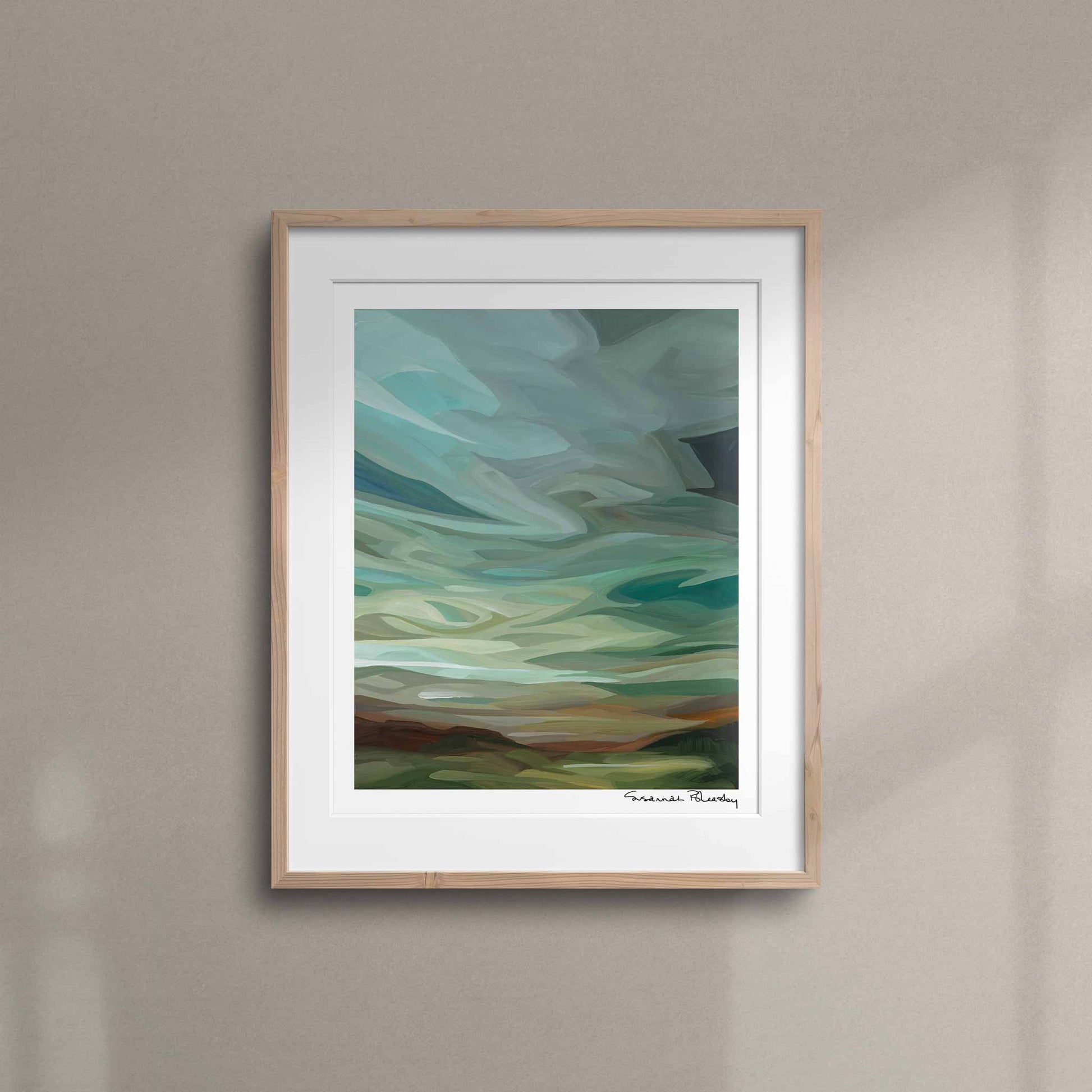 vertical art print abstract sea green sky 16x20