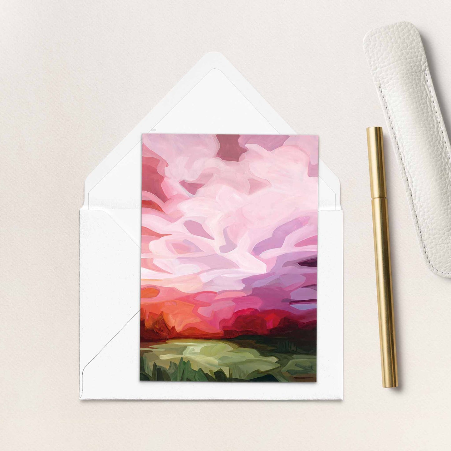 Blank greeting card with bright summer sky and countryside feeling