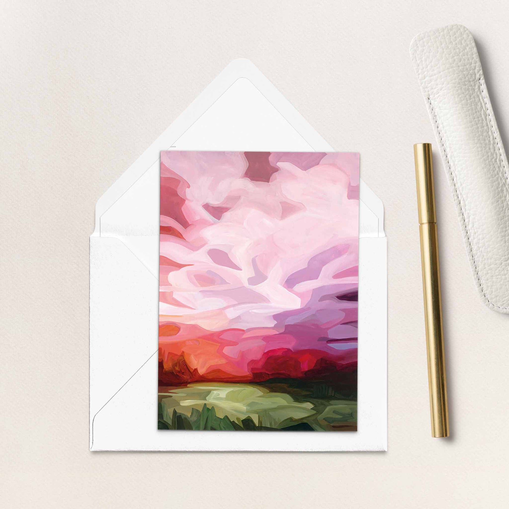 Blank greeting card with bright summer sky and countryside feeling