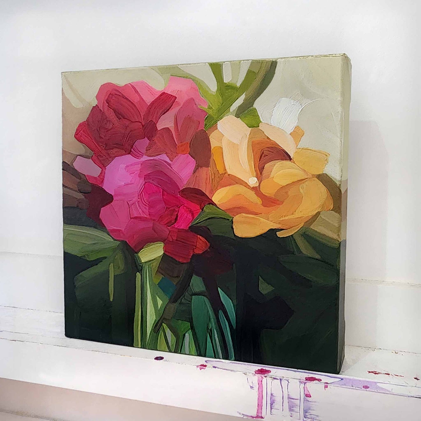 red and magenta wildflower painting 12x12